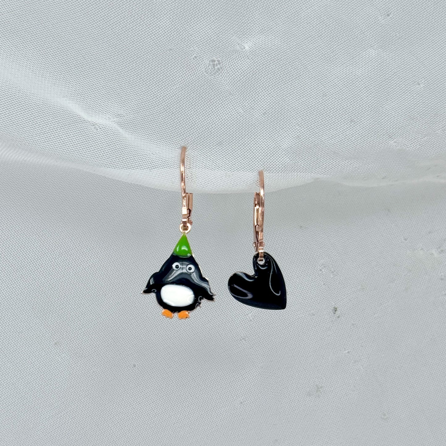 Coppia orecchini pendenti Natalizi pinguino in argento rosé - Lumiere Bijoux