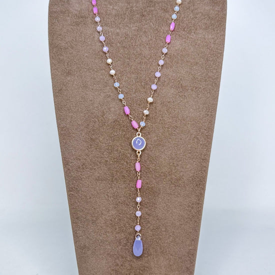 Collana rosario con cristalli rosa, azzurri e lilla Summer love
