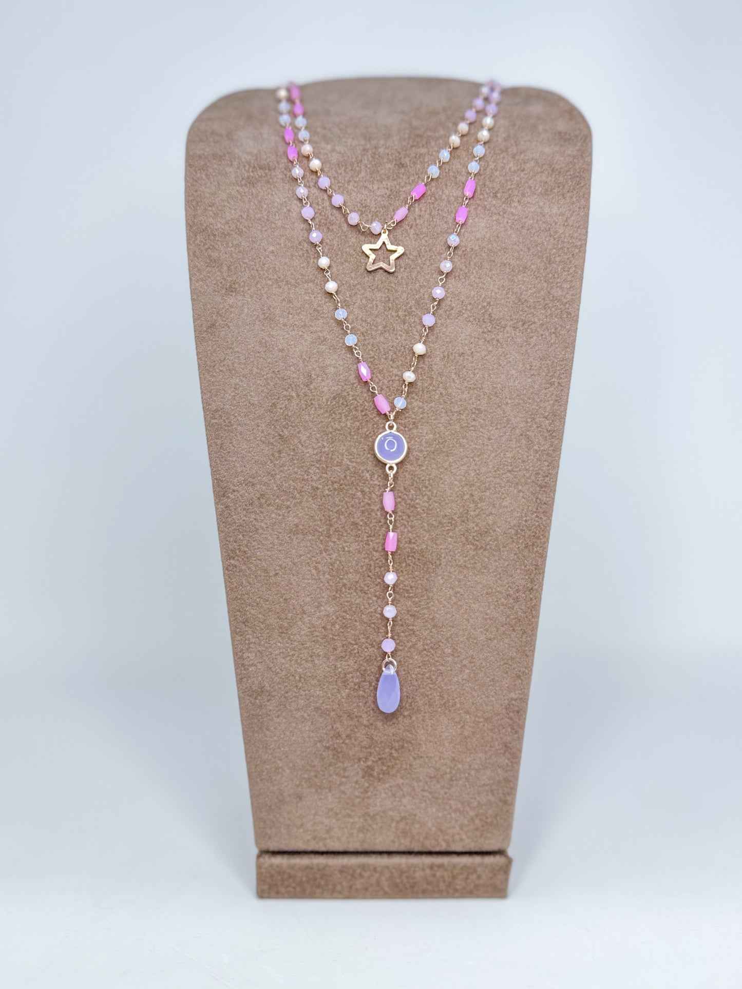 Collana rosario con cristalli rosa, azzurri e lilla Summer love