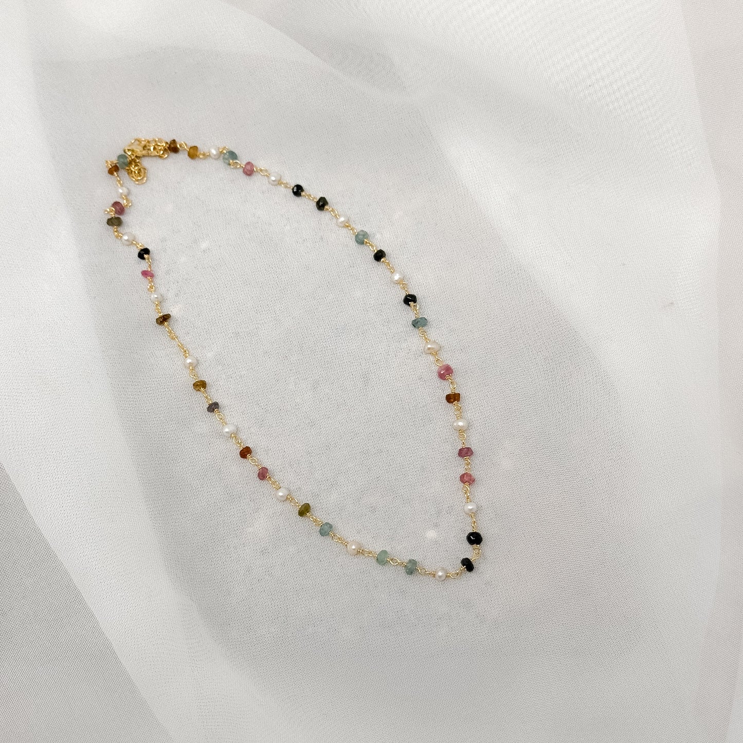 Collana rosario tormalina alternata da perle naturali - Lumiere Bijoux