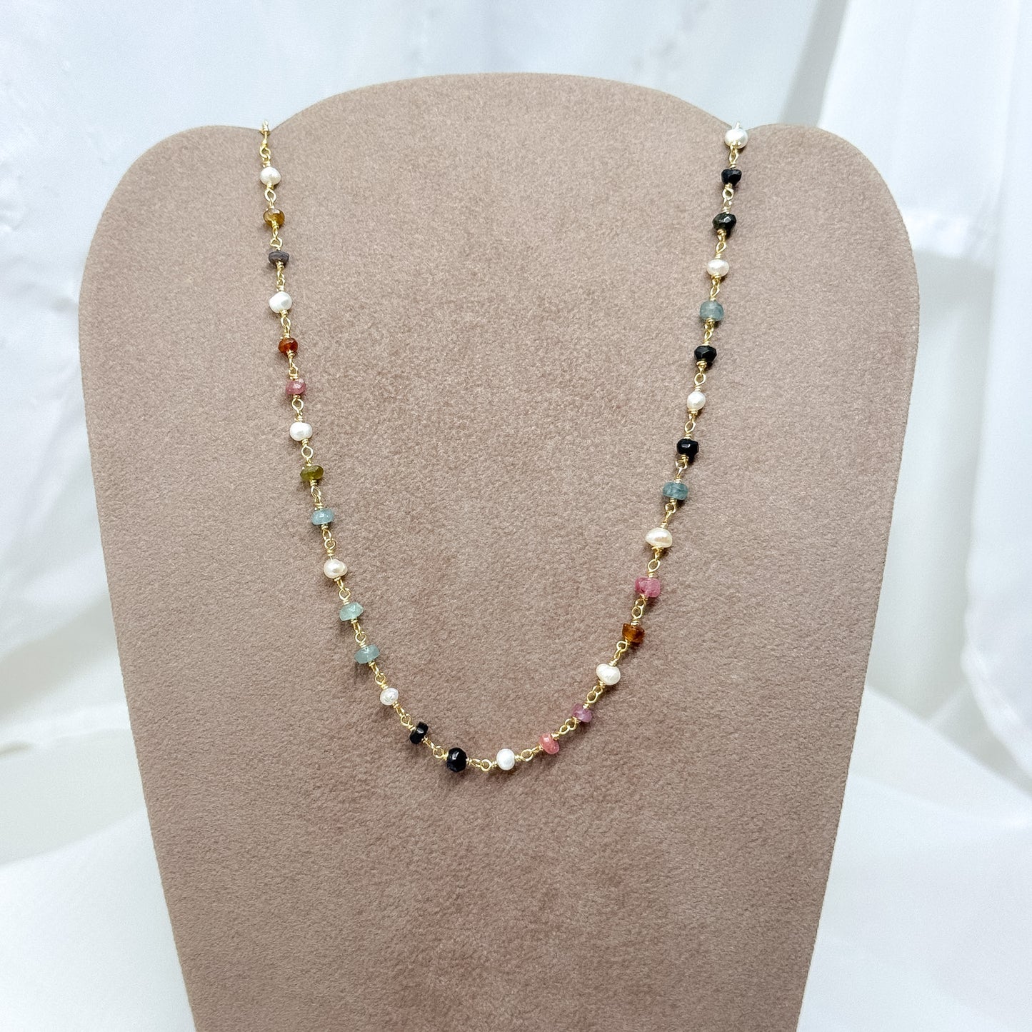 Collana rosario tormalina alternata da perle naturali - Lumiere Bijoux
