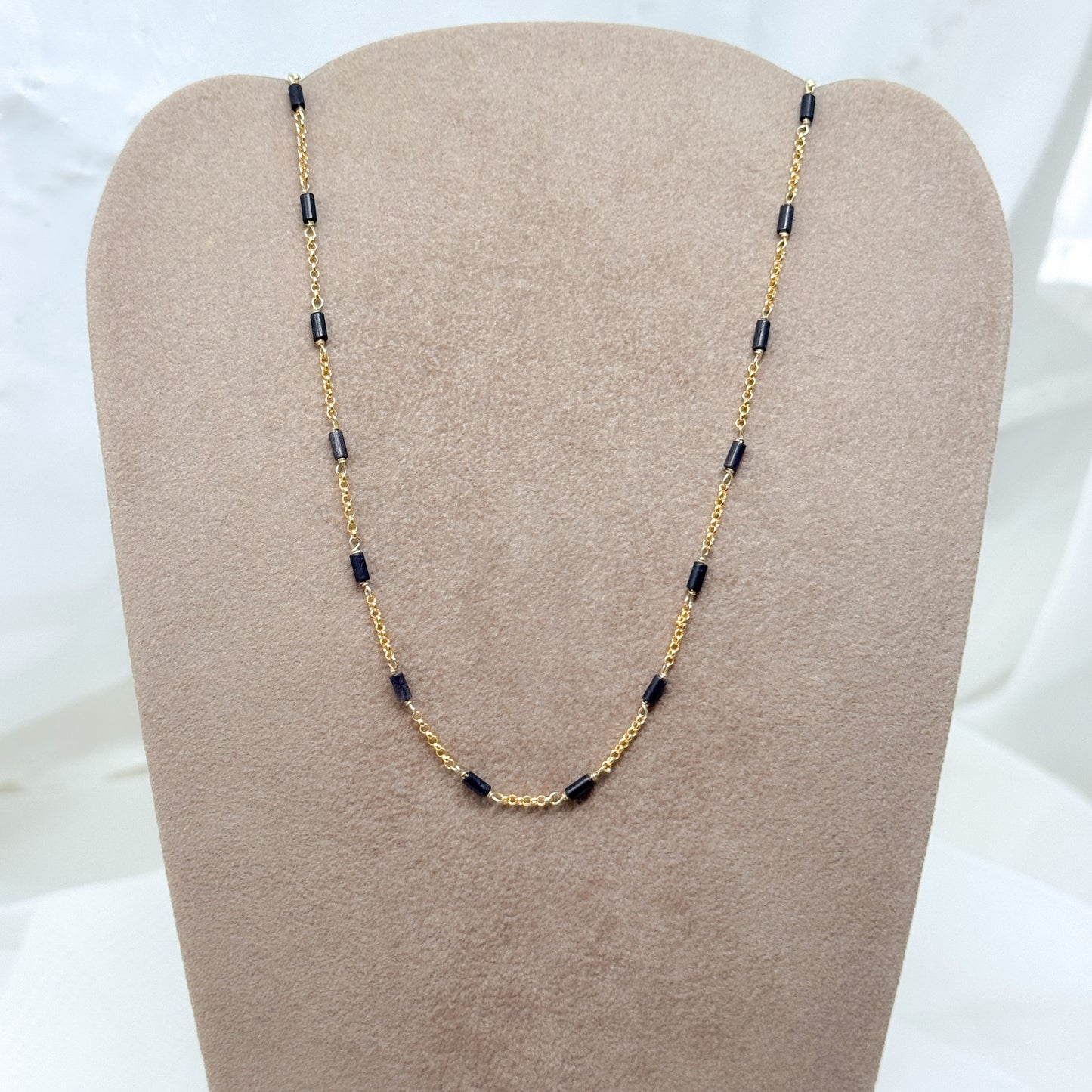 Collana catena rolò con tubetti neri in argento oro - Lumiere Bijoux