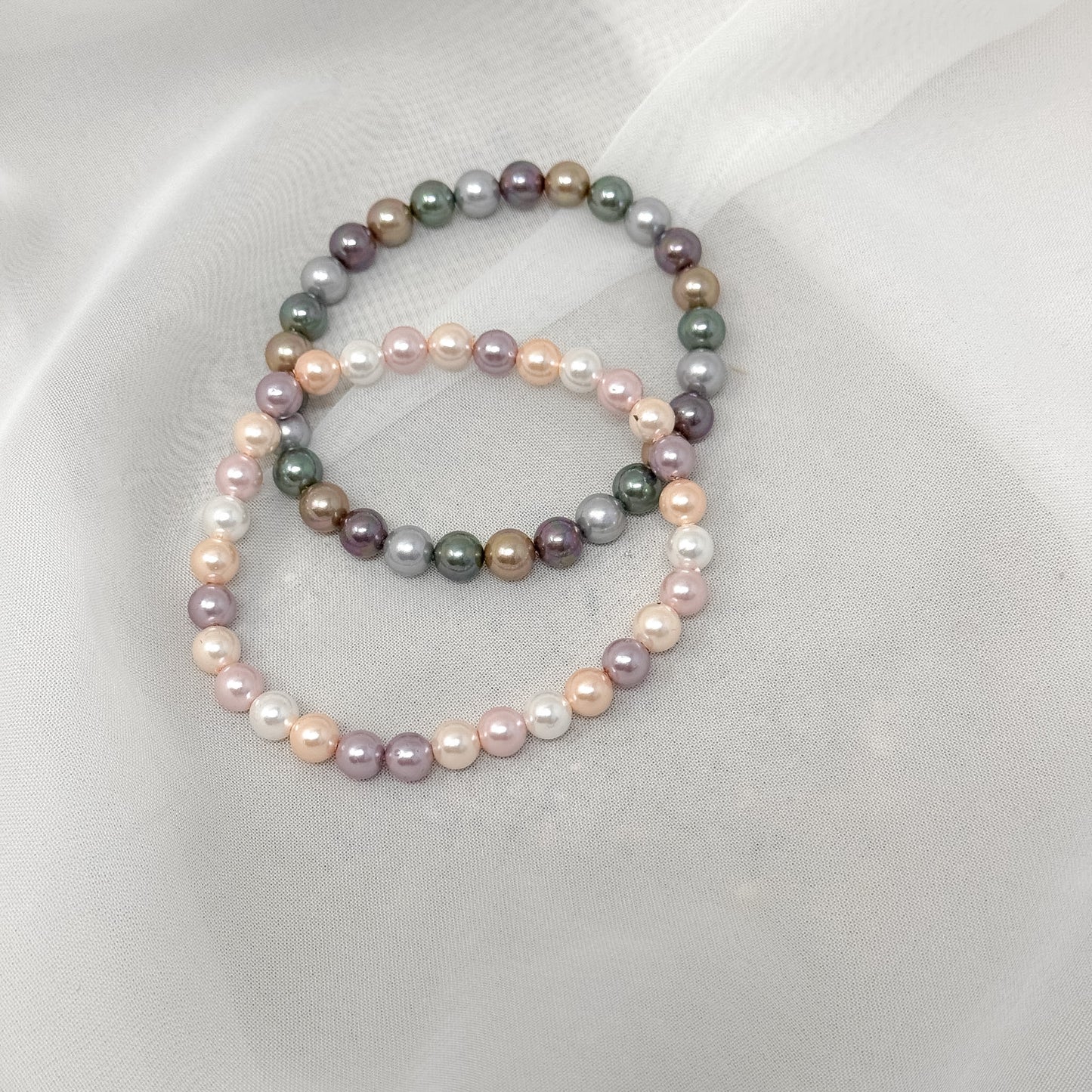 Bracciale elastico perle naturali grigie o rosa e lilla - Lumiere Bijoux