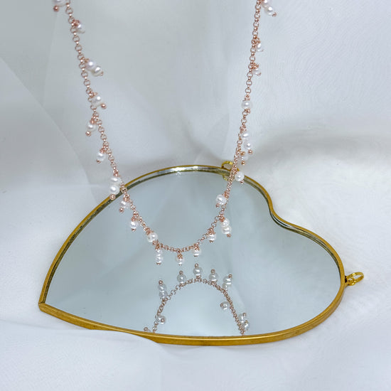 Collana  choker catena rollò cm 36 con perle tonde pendenti