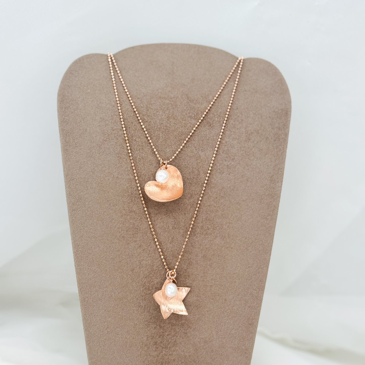 Collana cm 50 catena militare diamantata con stella o cuore scodella satinato e perla bianca - Lumiere Bijoux