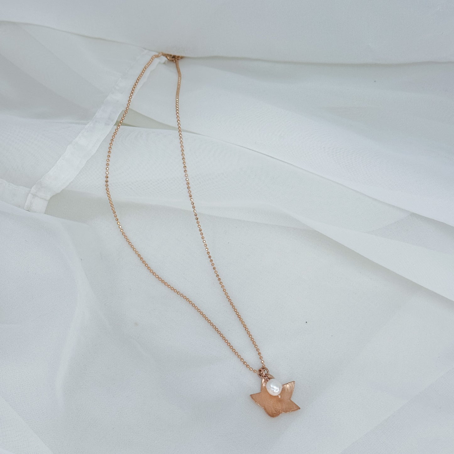 Collana cm 50 catena militare diamantata con stella o cuore scodella satinato e perla bianca - Lumiere Bijoux