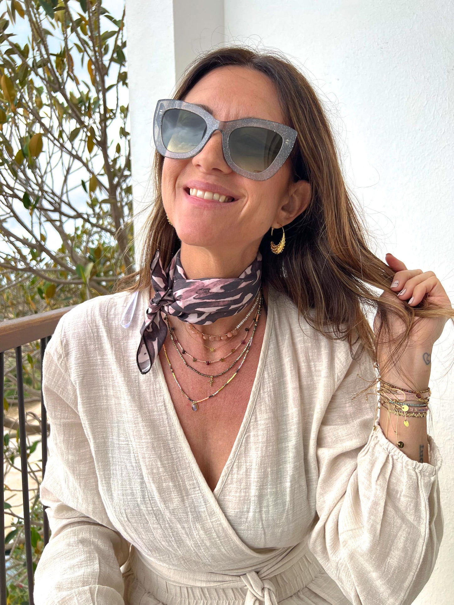 Foulard 100% seta - Leopardato rosa e nero - Lumiere Bijoux
