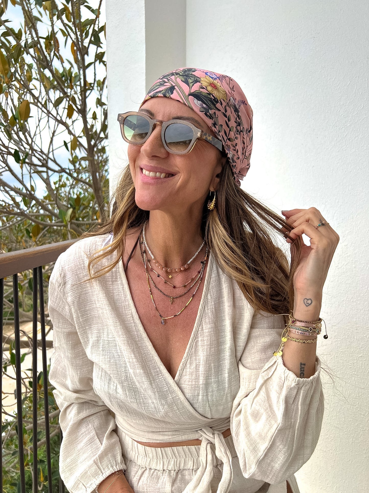 Foulard 100% seta - Floreale rosa - Lumiere Bijoux