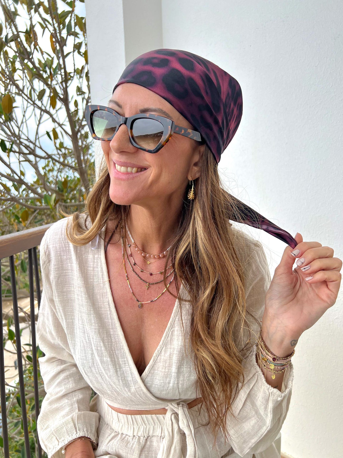 Foulard 100% seta - Leopard bordeaux - Lumiere Bijoux