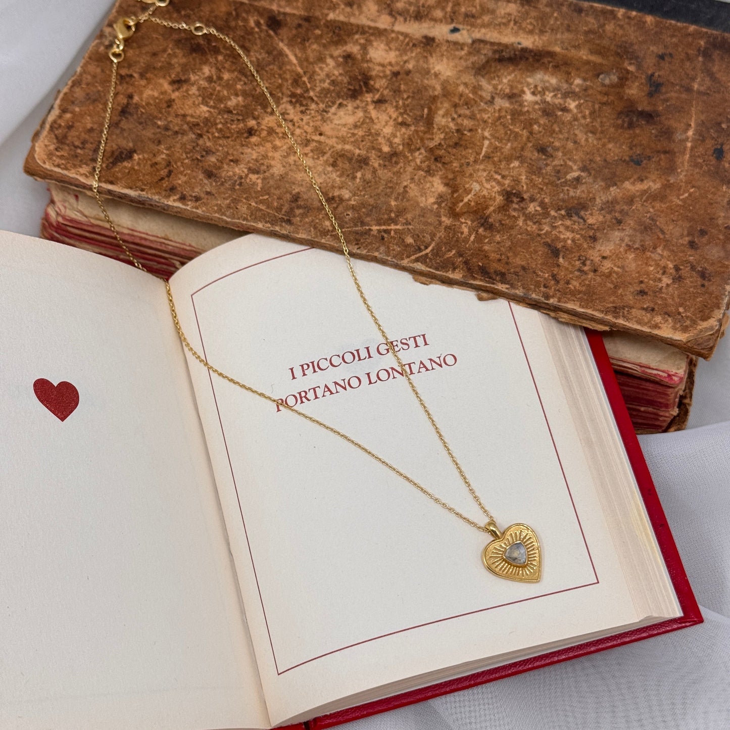 Collana Juliette cm 40 con cuore e pietra di luna - Lumiere Bijoux