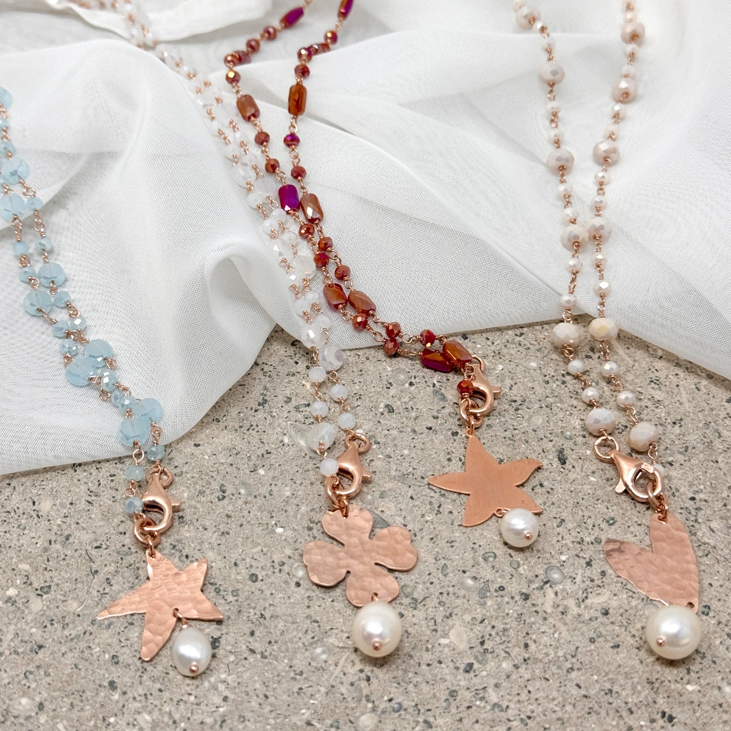 Collana magica lunga trasformabile cm 75 argento rosé soggetto e perla naturale pendente - Lumiere Bijoux