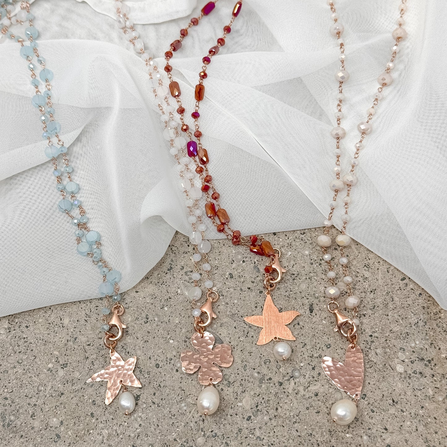 Collana magica lunga trasformabile cm 75 argento rosé soggetto e perla naturale pendente - Lumiere Bijoux