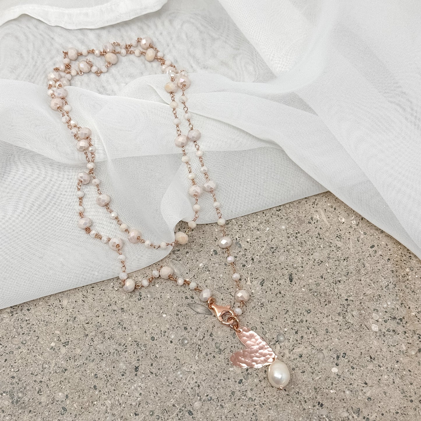 Collana magica lunga trasformabile cm 75 argento rosé soggetto e perla naturale pendente - Lumiere Bijoux