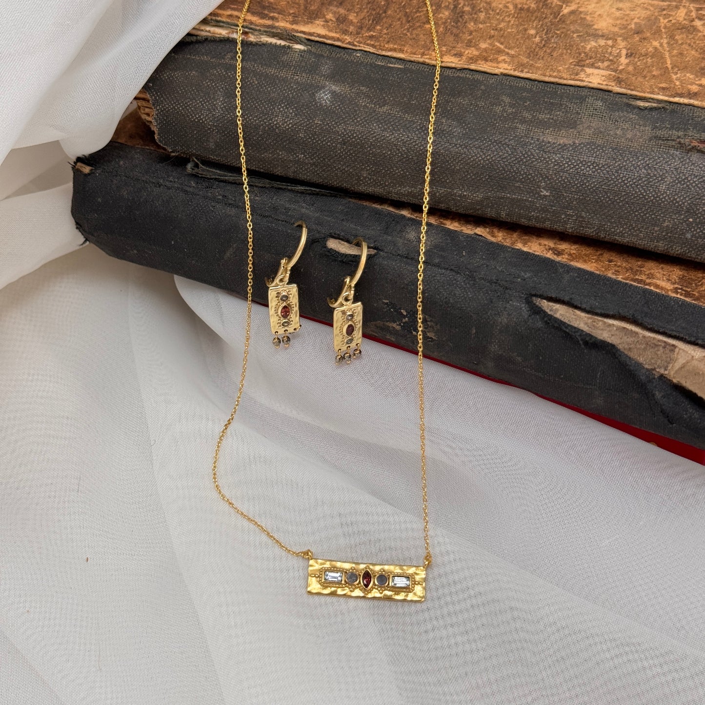 Coppia orecchini Miski granato e pirite - Lumiere Bijoux