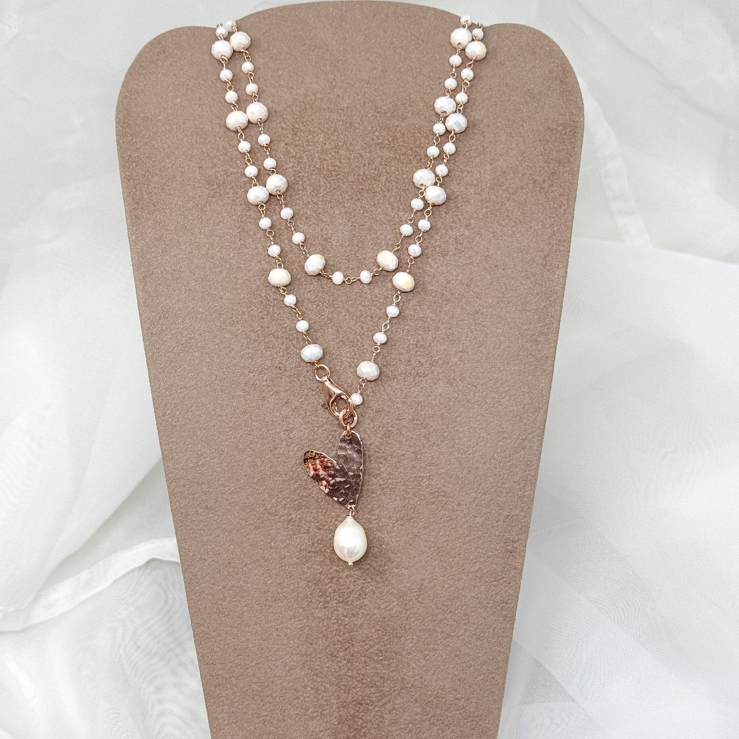 Collana magica lunga trasformabile cm 75 argento rosé soggetto e perla naturale pendente - Lumiere Bijoux