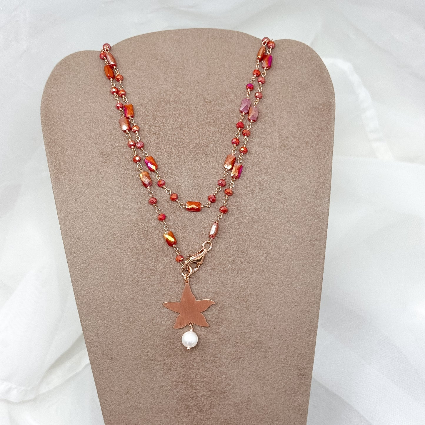 Collana magica lunga trasformabile cm 75 argento rosé soggetto e perla naturale pendente - Lumiere Bijoux