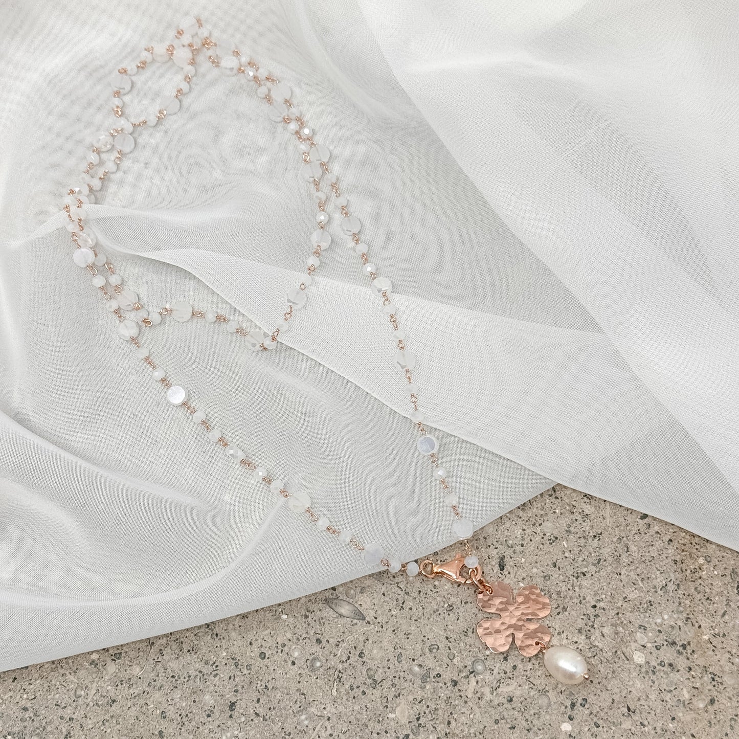 Collana magica lunga trasformabile cm 75 argento rosé soggetto e perla naturale pendente - Lumiere Bijoux