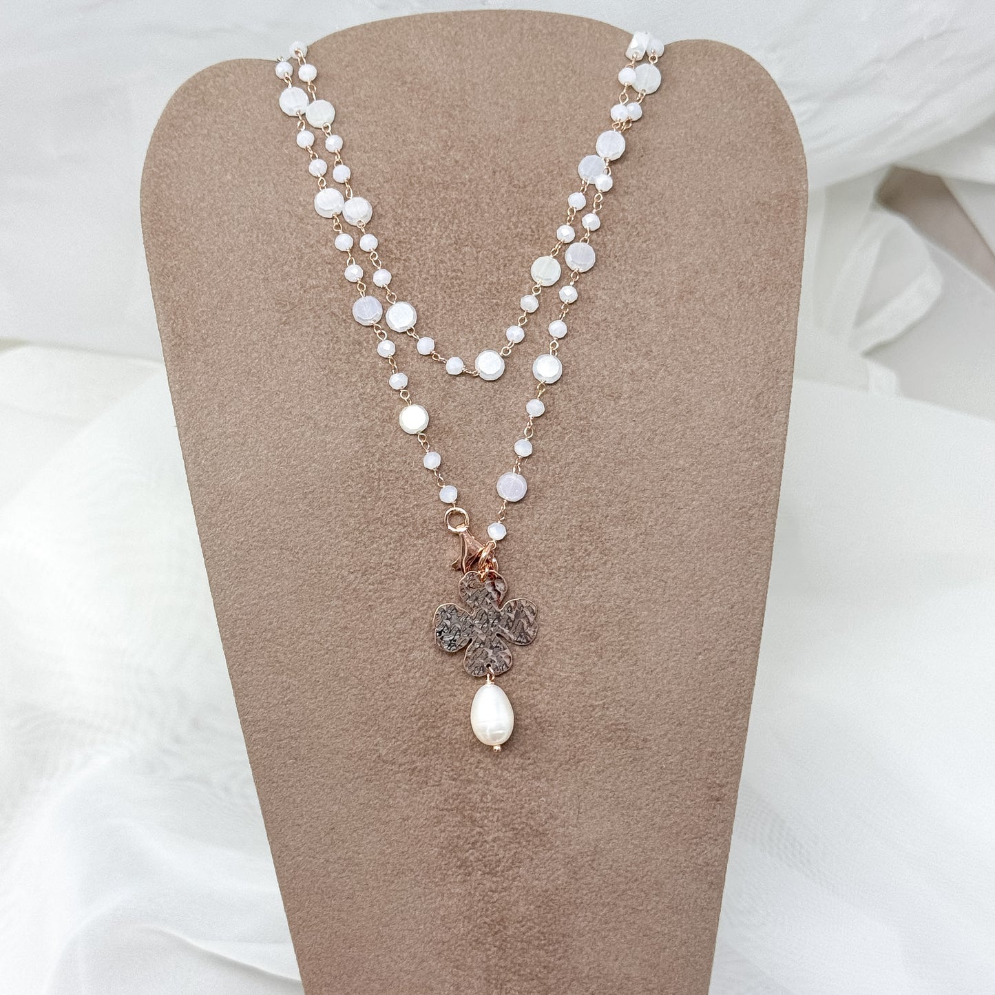 Collana magica lunga trasformabile cm 75 argento rosé soggetto e perla naturale pendente - Lumiere Bijoux