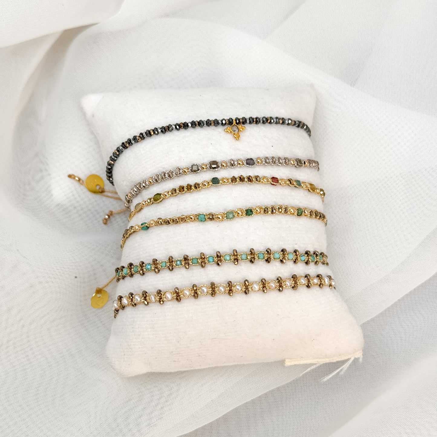 Bracciale Parigi intreccio esclusivo pietre semi preziose 0.4 cm regolabile - Lumiere Bijoux