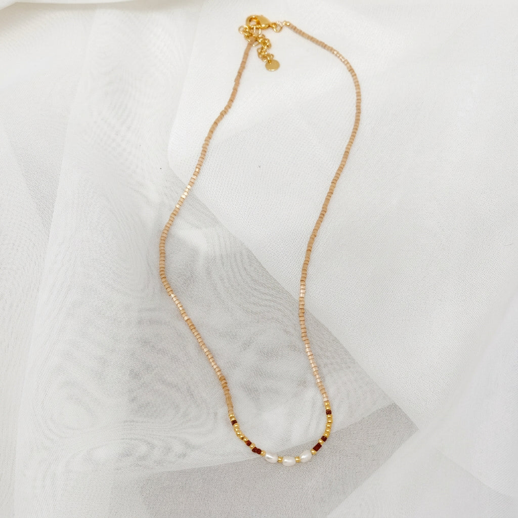 Collana tris perle risino e miyuki dorate e cioccolato - Lumiere Bijoux
