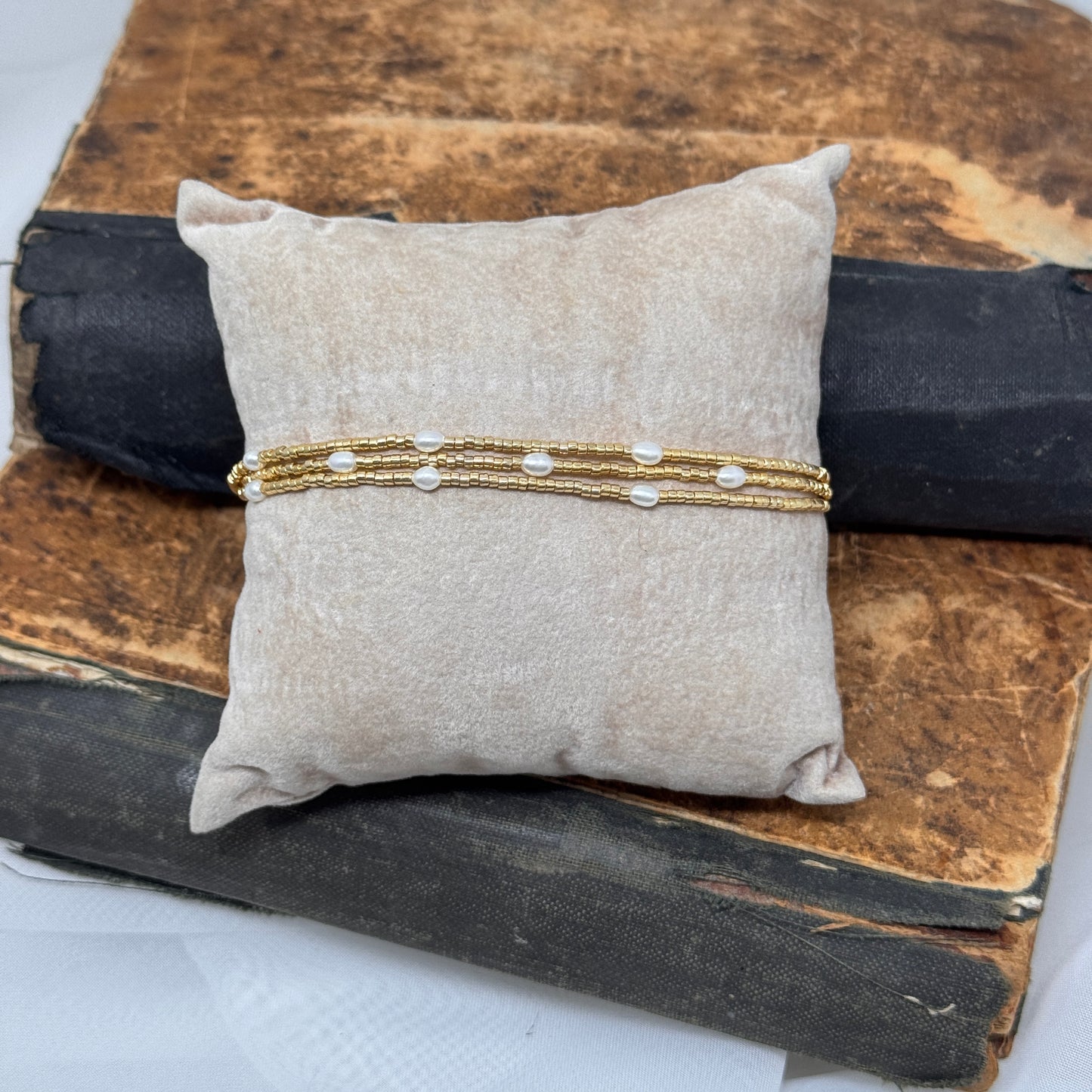 Bracciale regolabile con tris di bracciali perle miyuky e perle - Lumiere Bijoux
