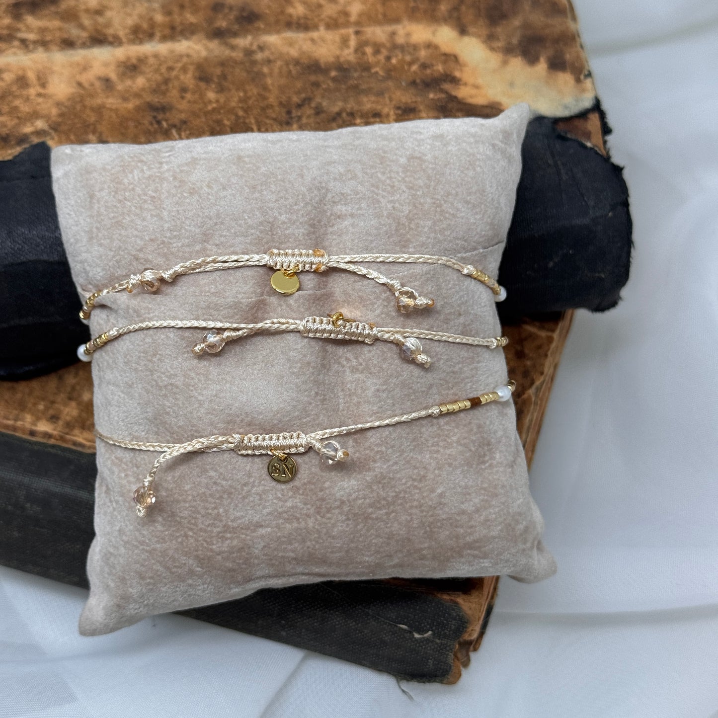 Bracciale regolabile perle miyuki oro cioccolato e cipria e perle - Lumiere Bijoux