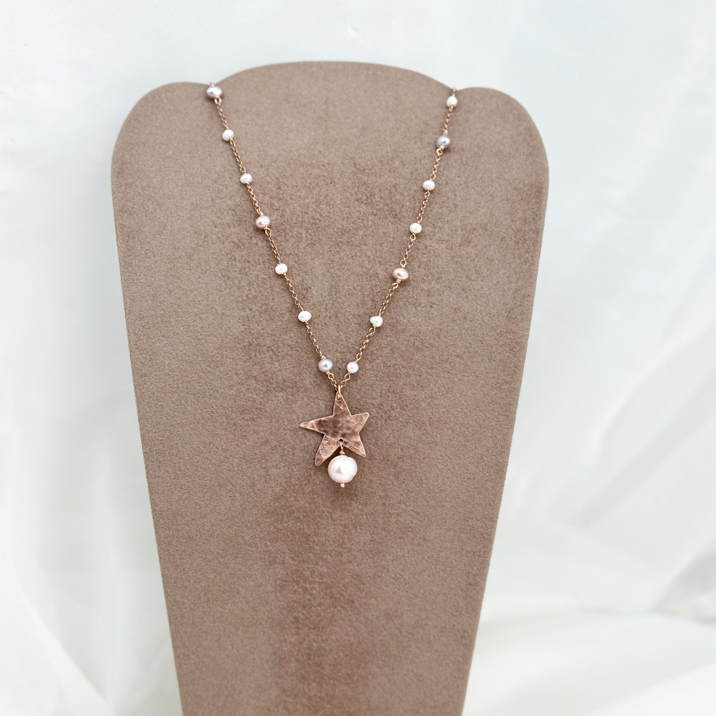 Collana rado perle rosa e bianche con stella pendente con perla finale cm 40 - Lumiere Bijoux