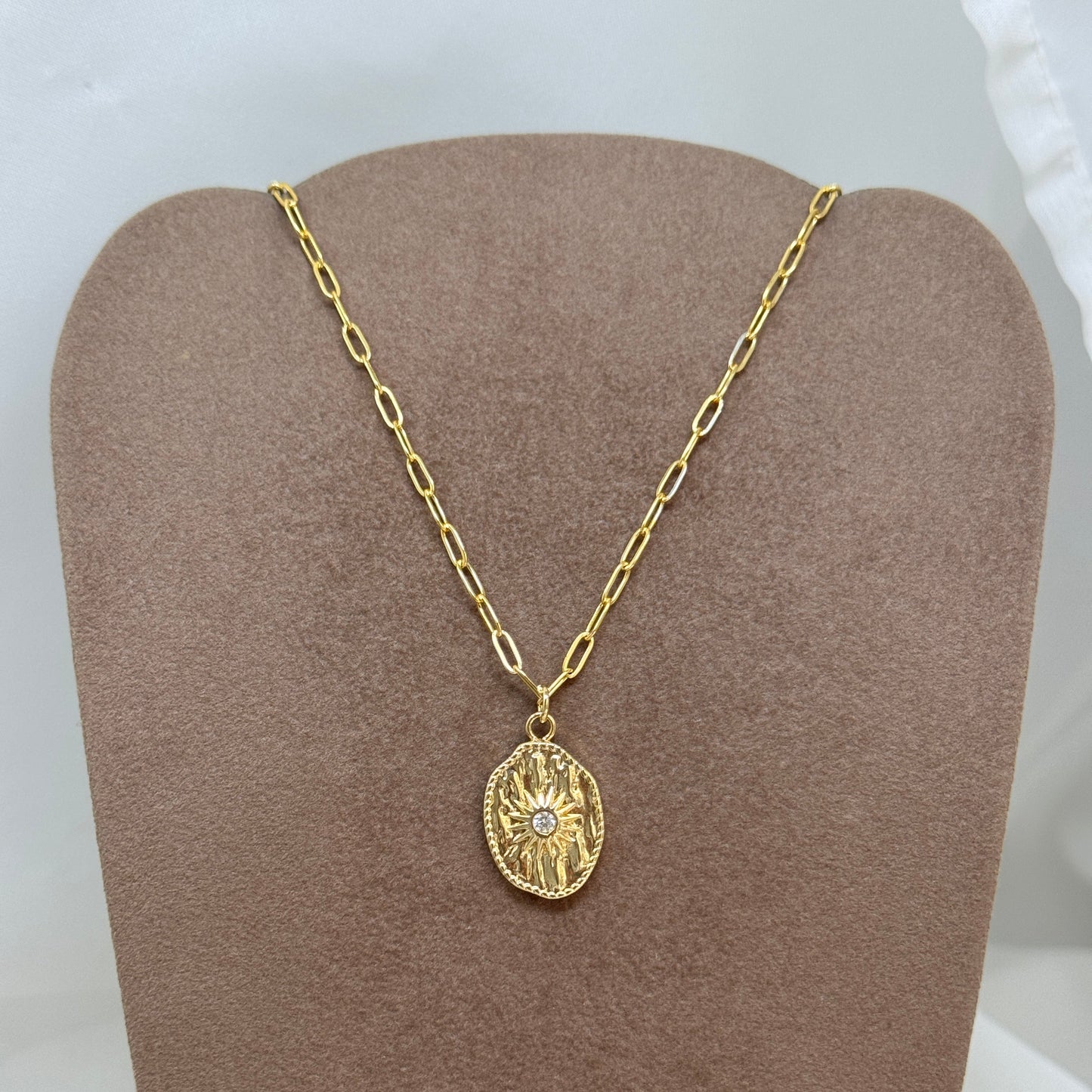 Collana cm60 in ottone catena sushi e pendente con sole e zircone - Lumiere Bijoux
