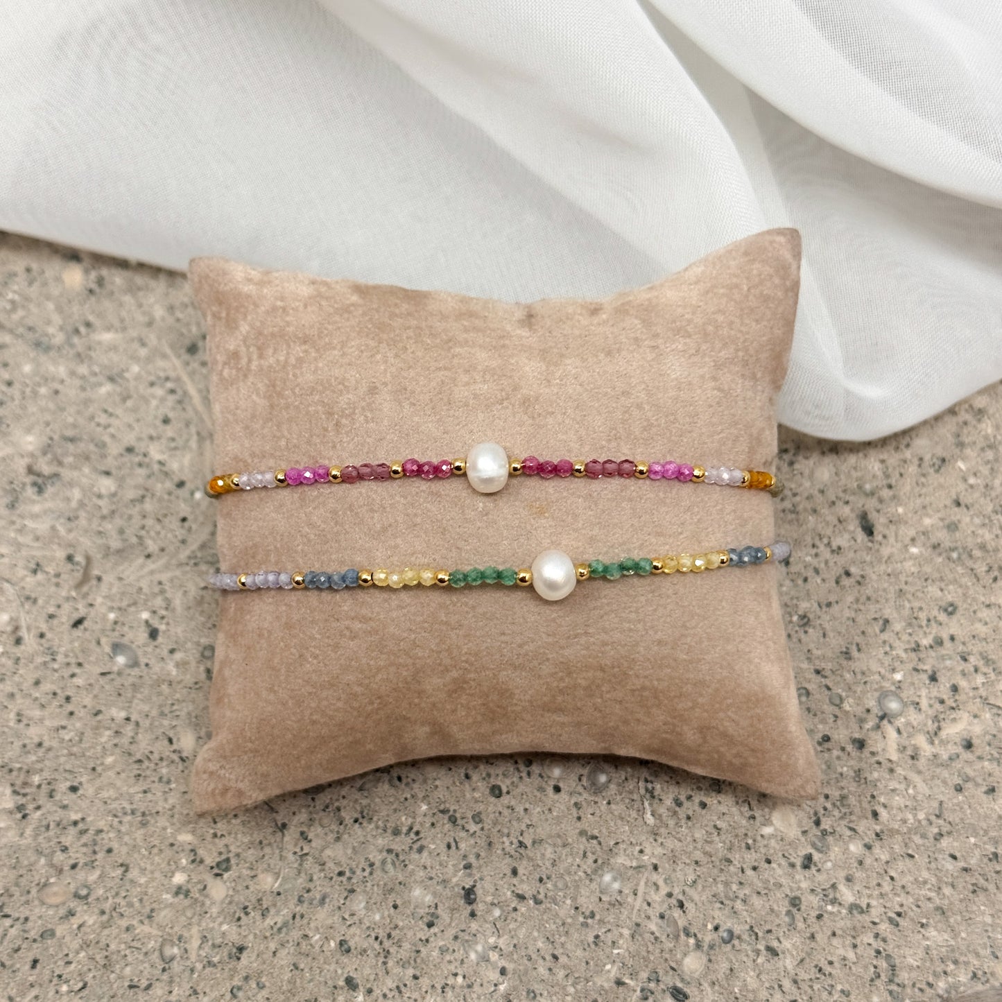 Bracciale cristalli multicolore e perla naturale da 0.4 mm ottone - Lumiere Bijoux