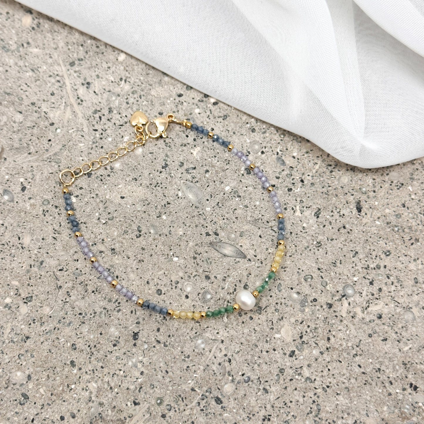 Bracciale cristalli multicolore e perla naturale da 0.4 mm ottone - Lumiere Bijoux