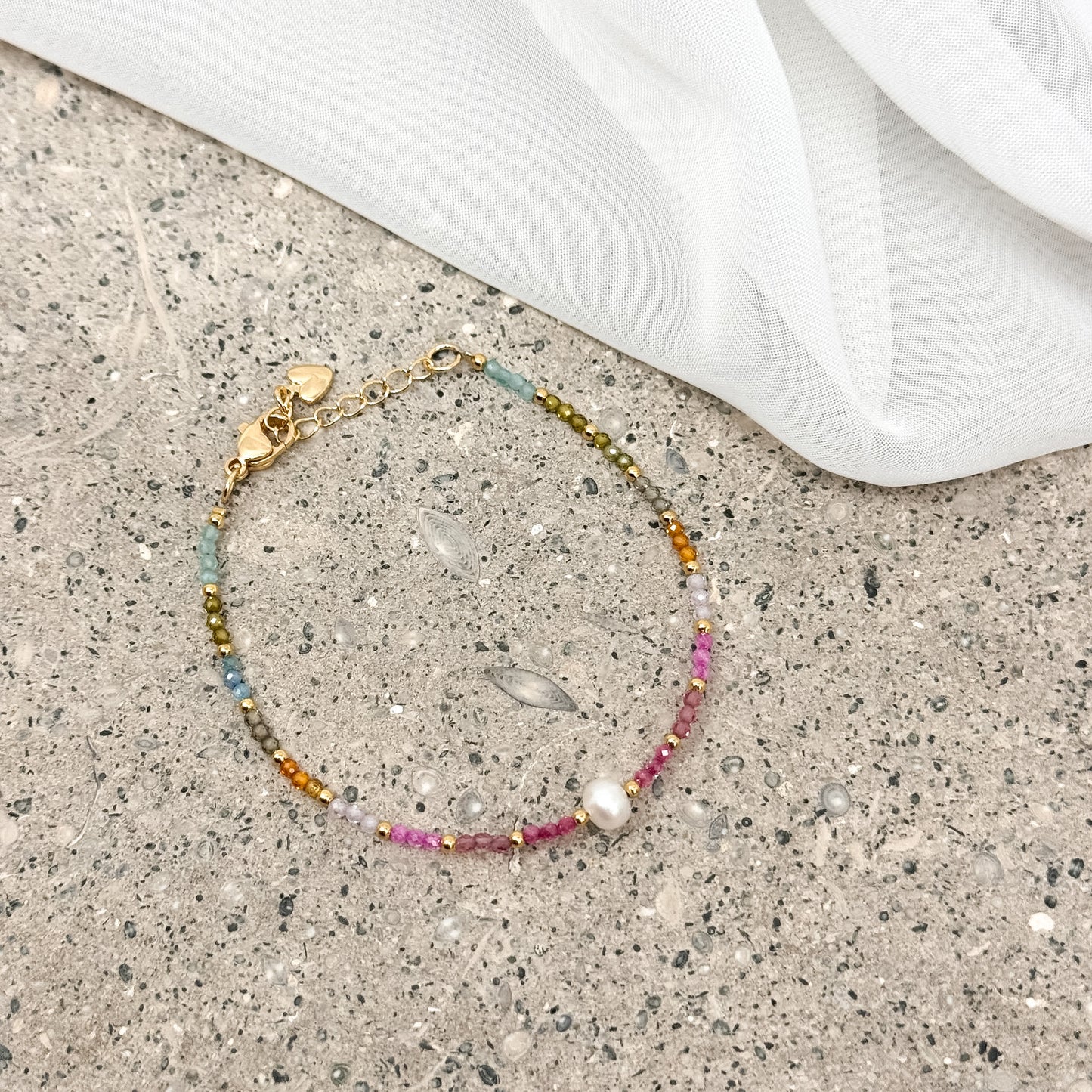 Bracciale cristalli multicolore e perla naturale da 0.4 mm ottone - Lumiere Bijoux