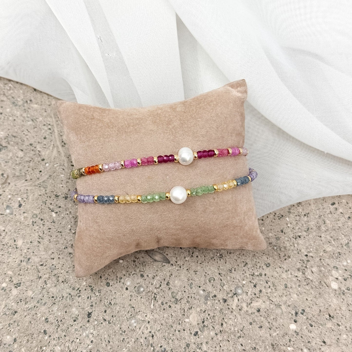 Bracciale cristalli multicolore e perla naturale da 0.5 mm ottone - Lumiere Bijoux