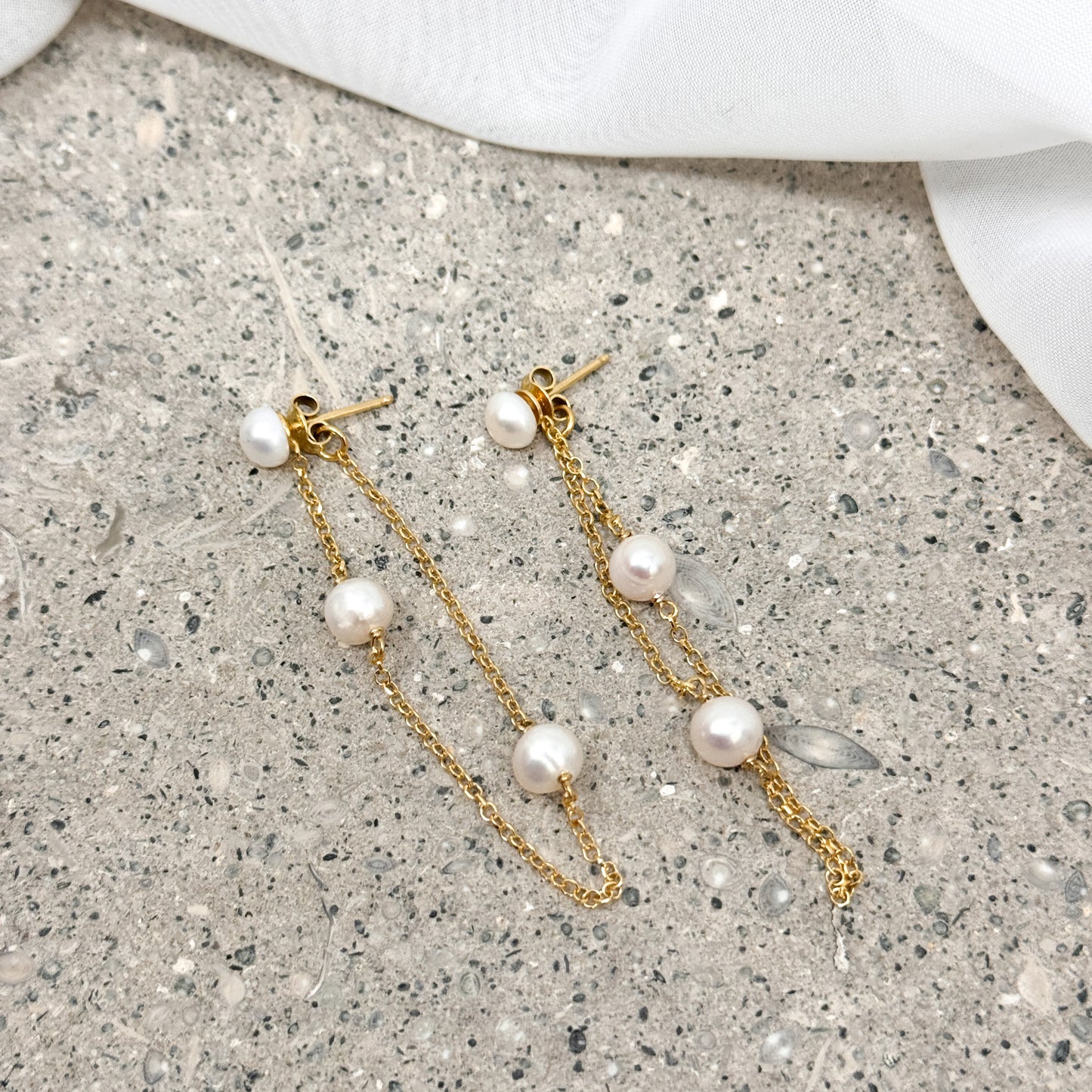 Coppia orecchini pendeneti catena e perle argento 925 oro - Lumiere Bijoux