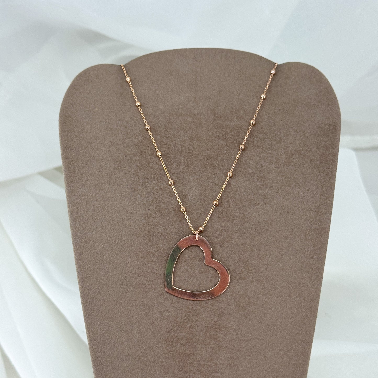 Collana lunga cm 60 catena rosario con cuore vuoto da 2cm - Lumiere Bijoux