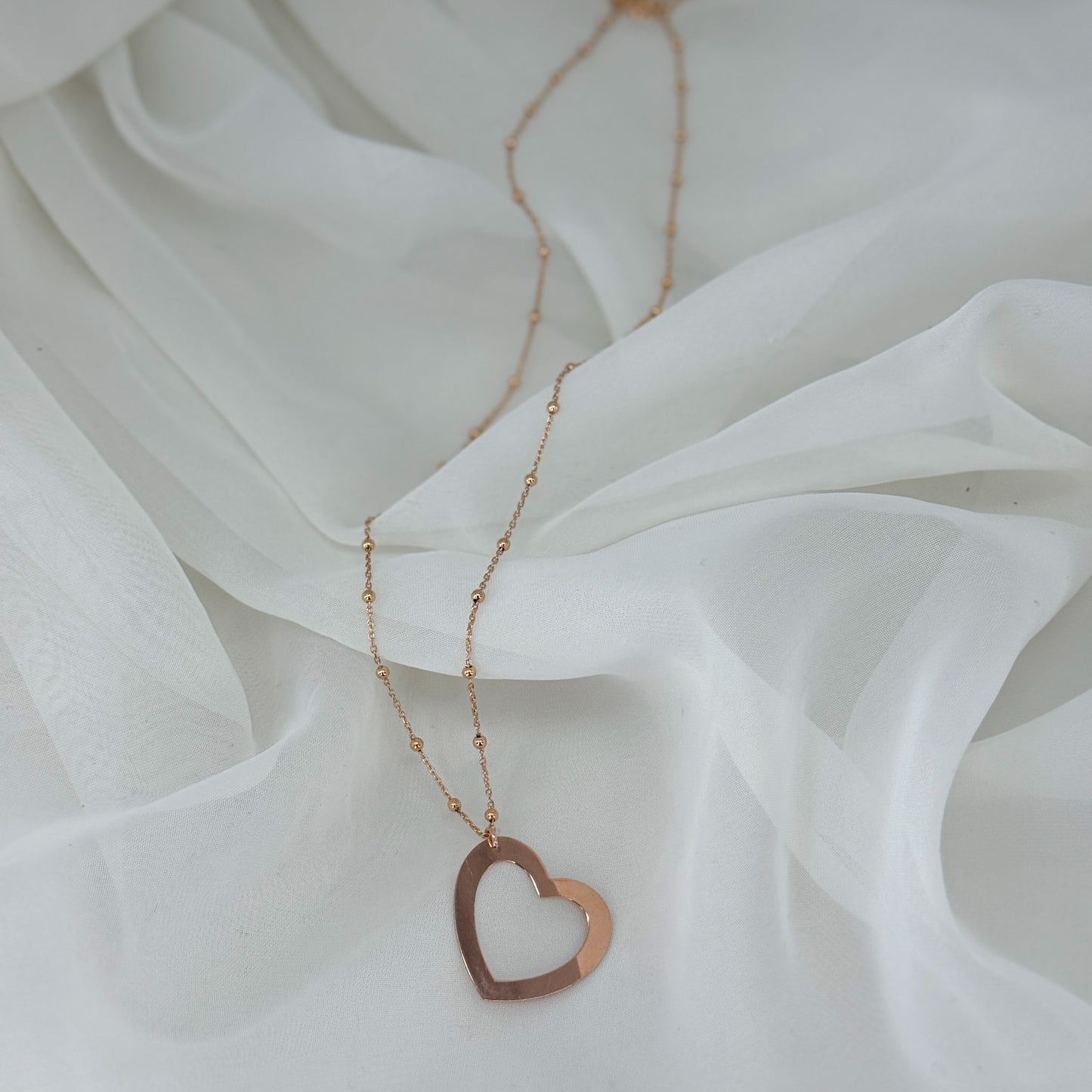 Collana lunga cm 60 catena rosario con cuore vuoto da 2cm - Lumiere Bijoux