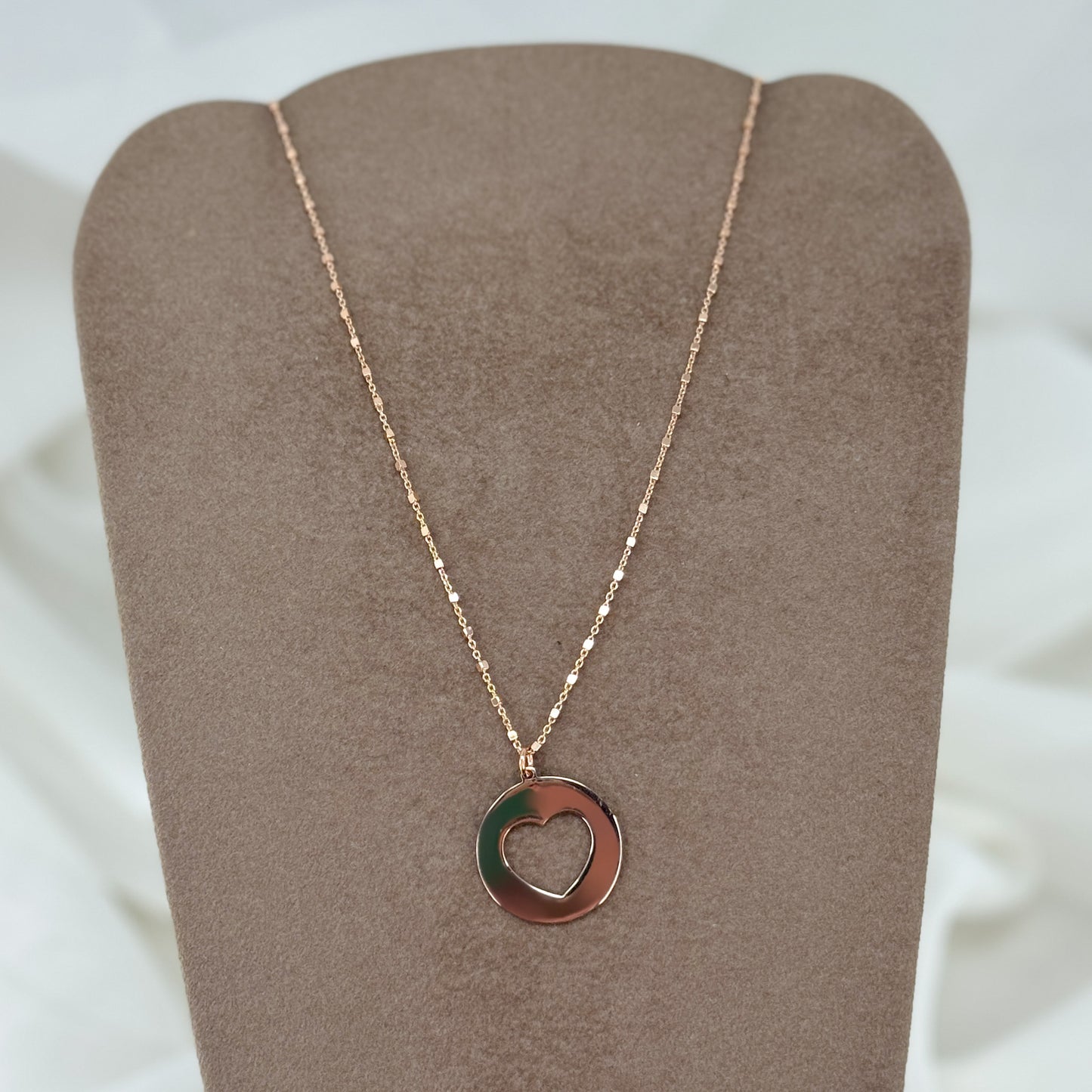 Collana cm 50 catena dadini con targhetta tonda cuore vuoto da 1.5 cm - Lumiere Bijoux