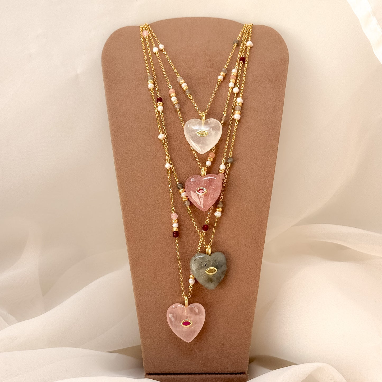 Collana lunga cm60 con pendente cuore in pietra semipreziosa - Lumiere Bijoux