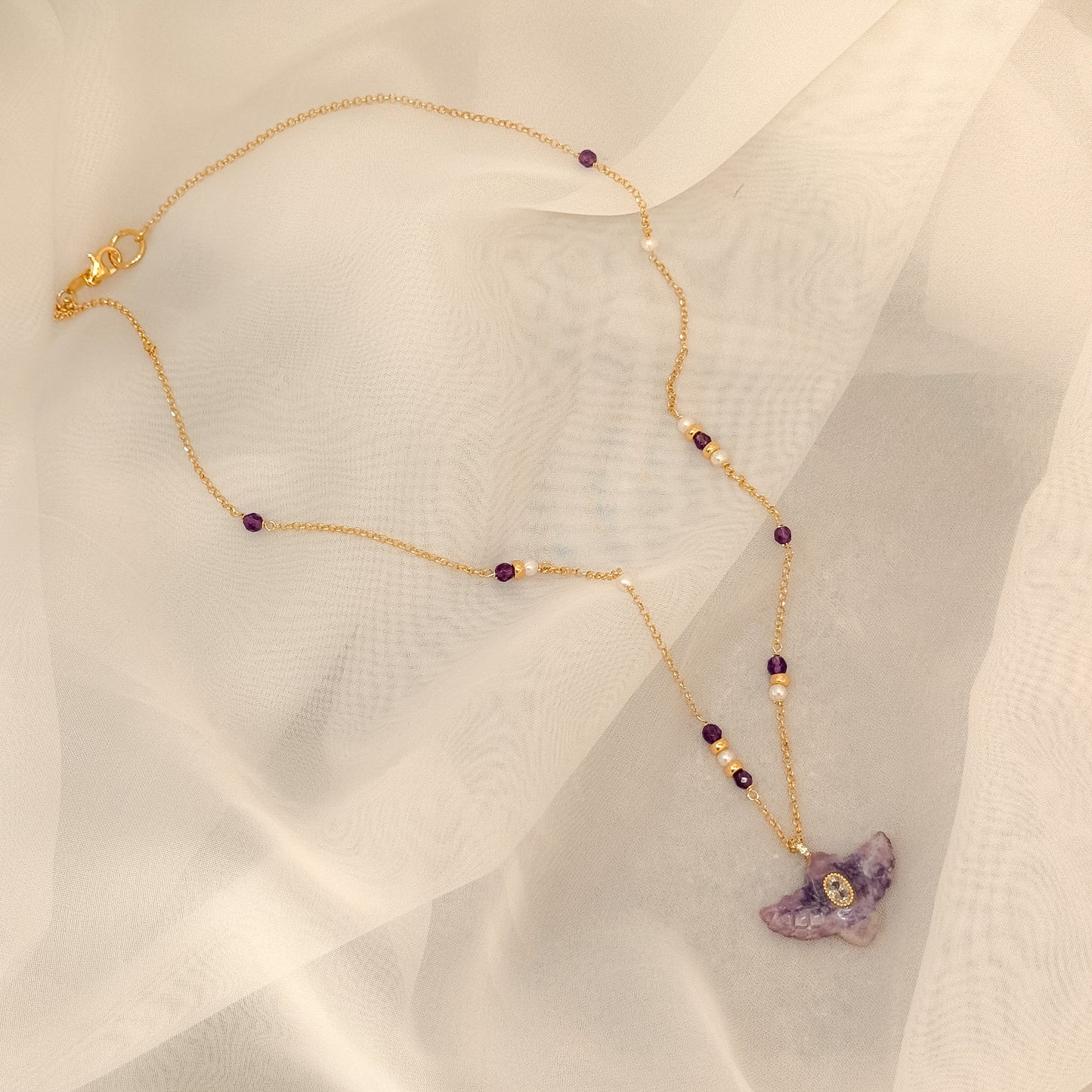 Collana lunga cm60 con pendente aquila in pietra semipreziosa - Lumiere Bijoux