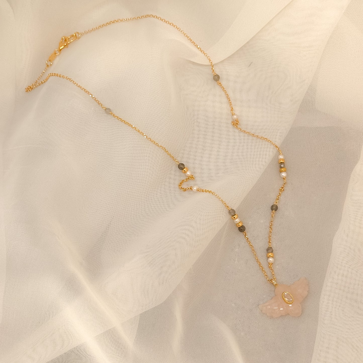 Collana lunga cm60 con pendente aquila in pietra semipreziosa - Lumiere Bijoux