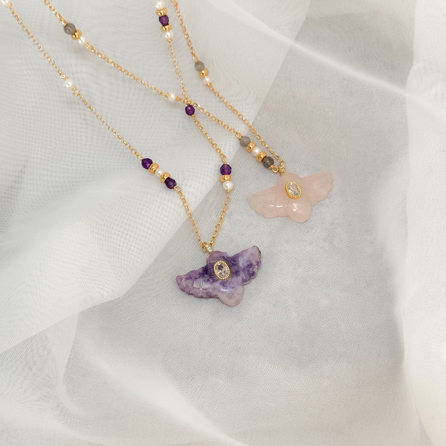 Collana lunga cm60 con pendente aquila in pietra semipreziosa - Lumiere Bijoux
