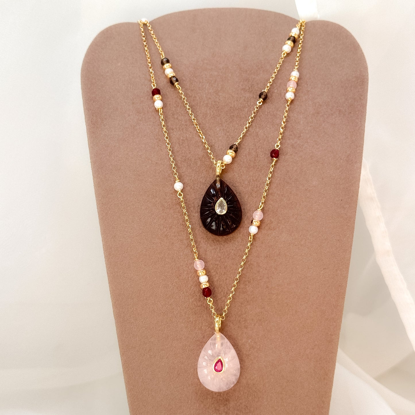 Collana lunga cm60 con pendente goccia in pietra semipreziosa - Lumiere Bijoux