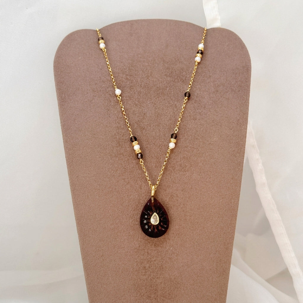 Collana lunga cm60 con pendente goccia in pietra semipreziosa - Lumiere Bijoux
