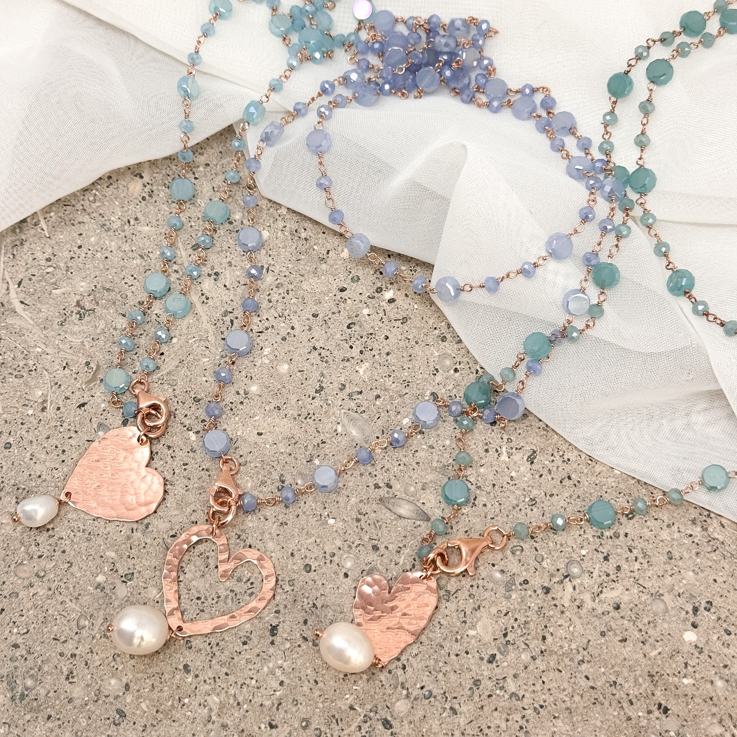 Collana lunga trasformabile cm 75 argento rosé soggetto battuto e perla naturale pendente - Lumiere Bijoux