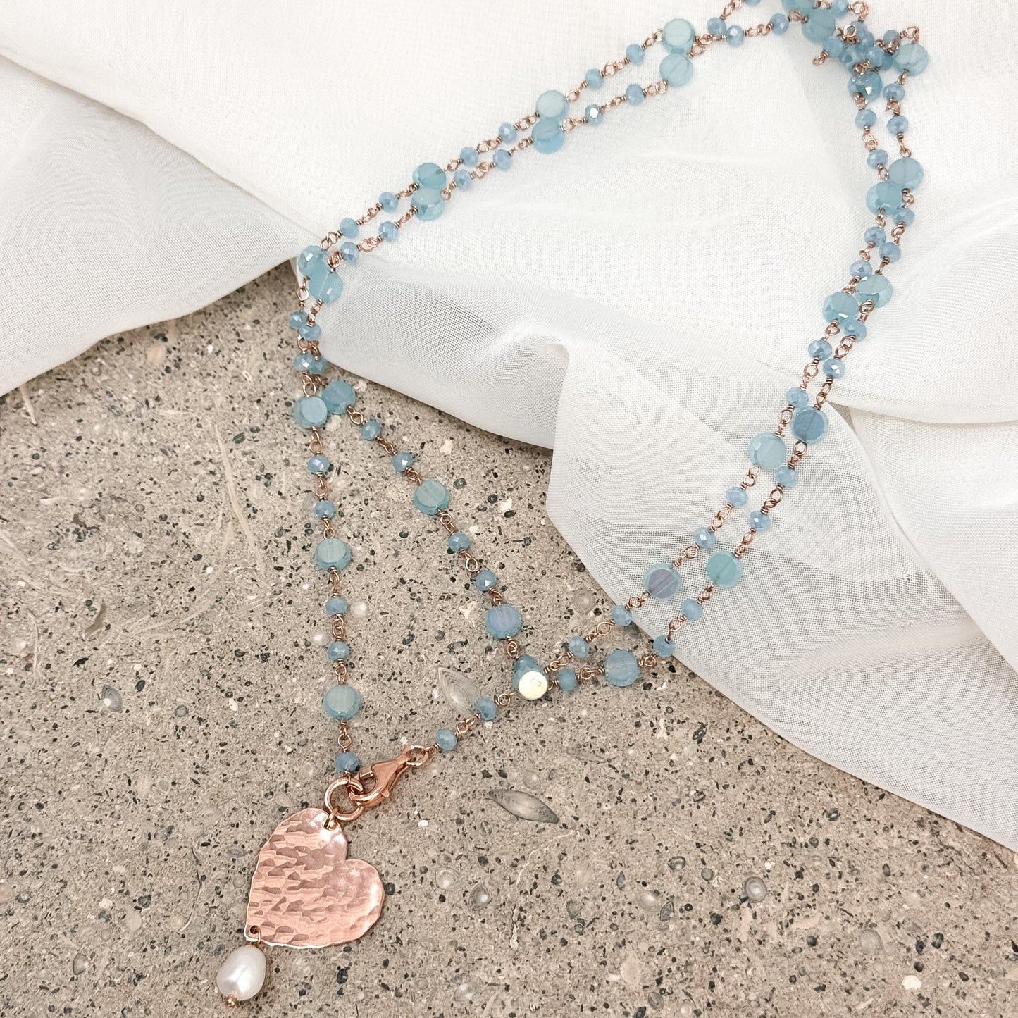 Collana lunga trasformabile cm 75 argento rosé soggetto battuto e perla naturale pendente - Lumiere Bijoux