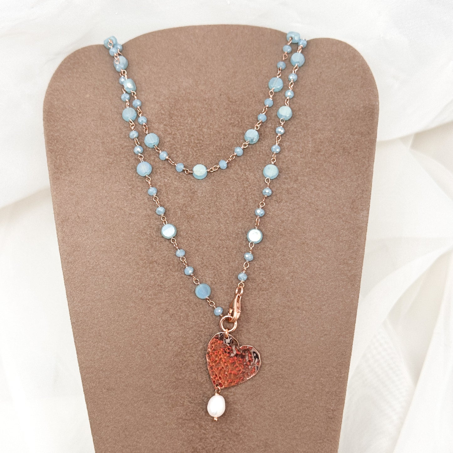 Collana lunga trasformabile cm 75 argento rosé soggetto battuto e perla naturale pendente - Lumiere Bijoux