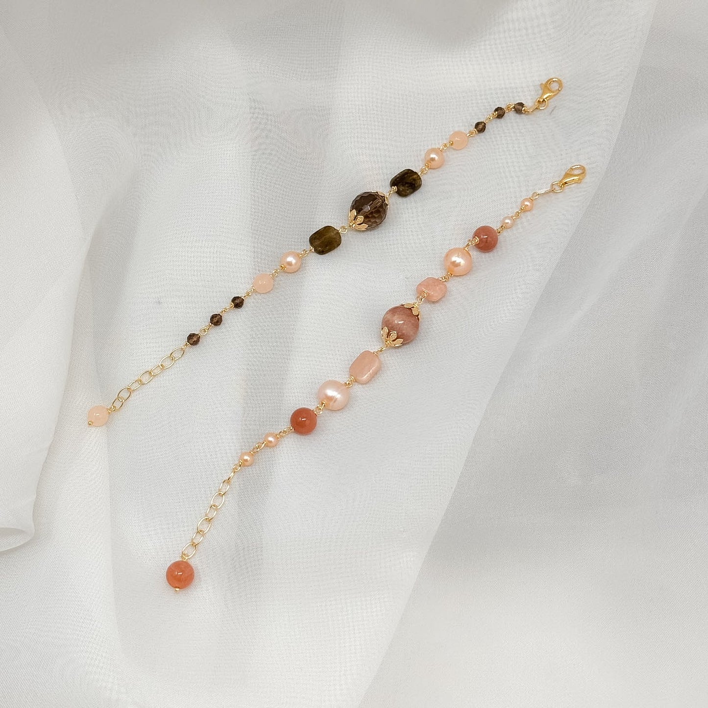 Bracciale con quarzo fumé o pietra di luna - Lumiere Bijoux