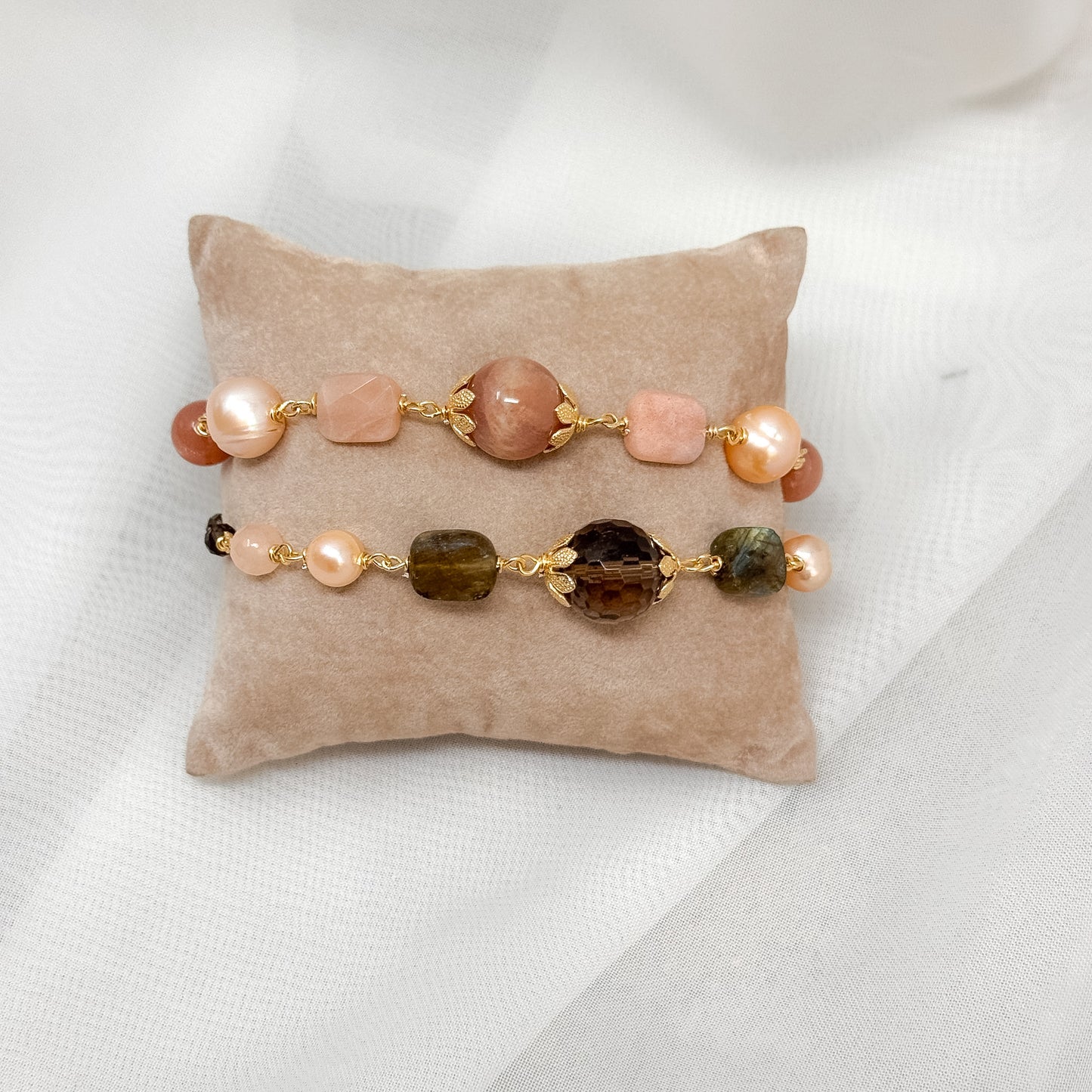 Bracciale con quarzo fumé o pietra di luna - Lumiere Bijoux