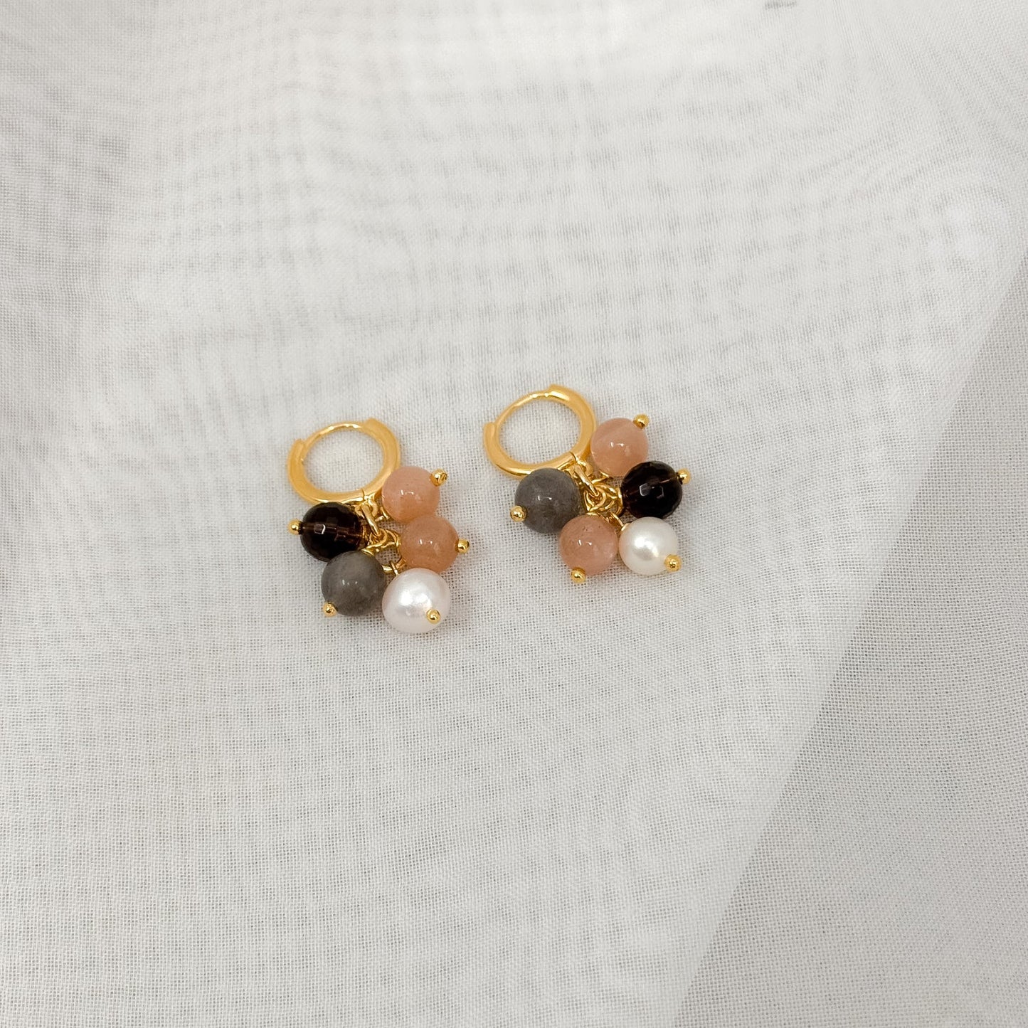 Orecchini grappolino con pietre labradorite - quarzo fumé e pietra di luna - Lumiere Bijoux