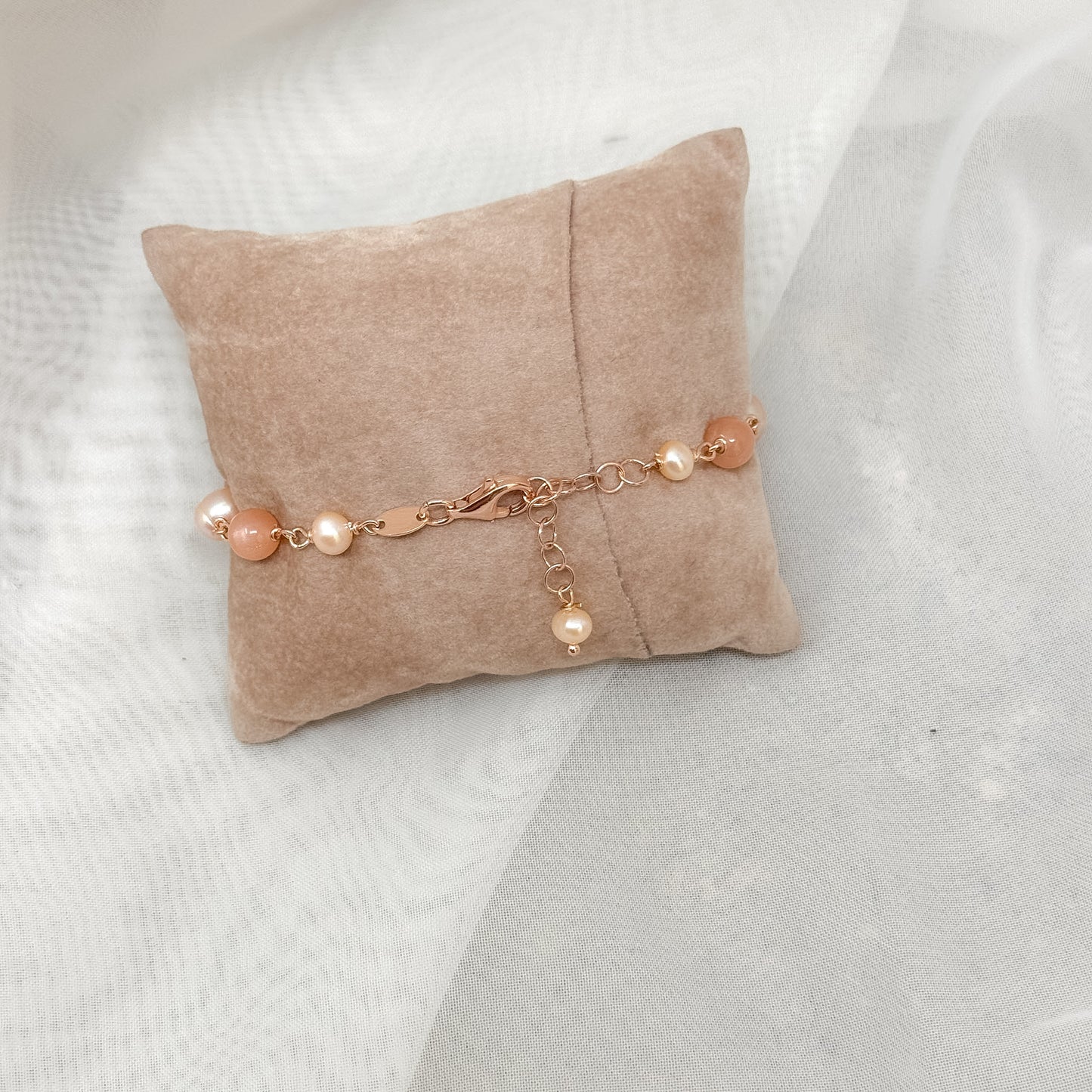 Bracciale perla sassetto rosa e pietra di luna - Lumiere Bijoux