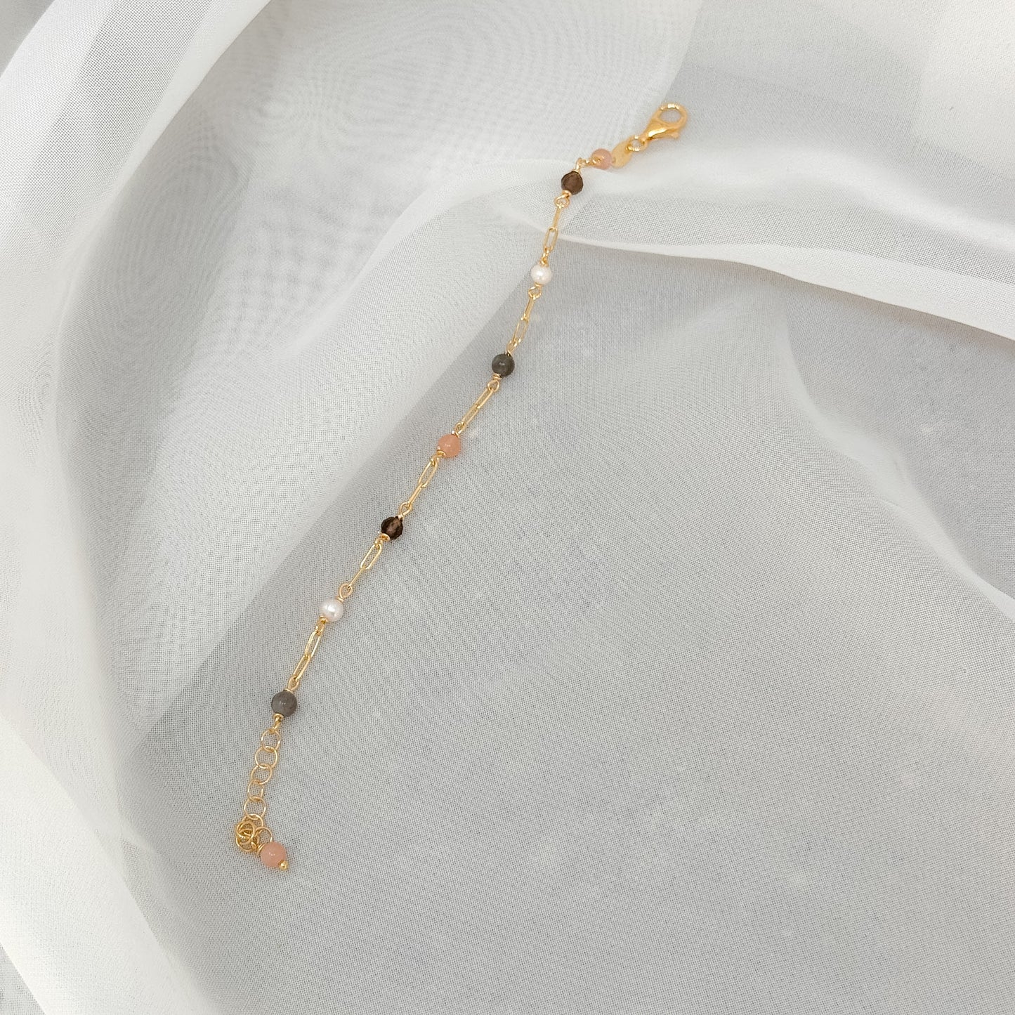 Bracciale catena sushi e pietre labradorite - perle e pietra di luna - Lumiere Bijoux